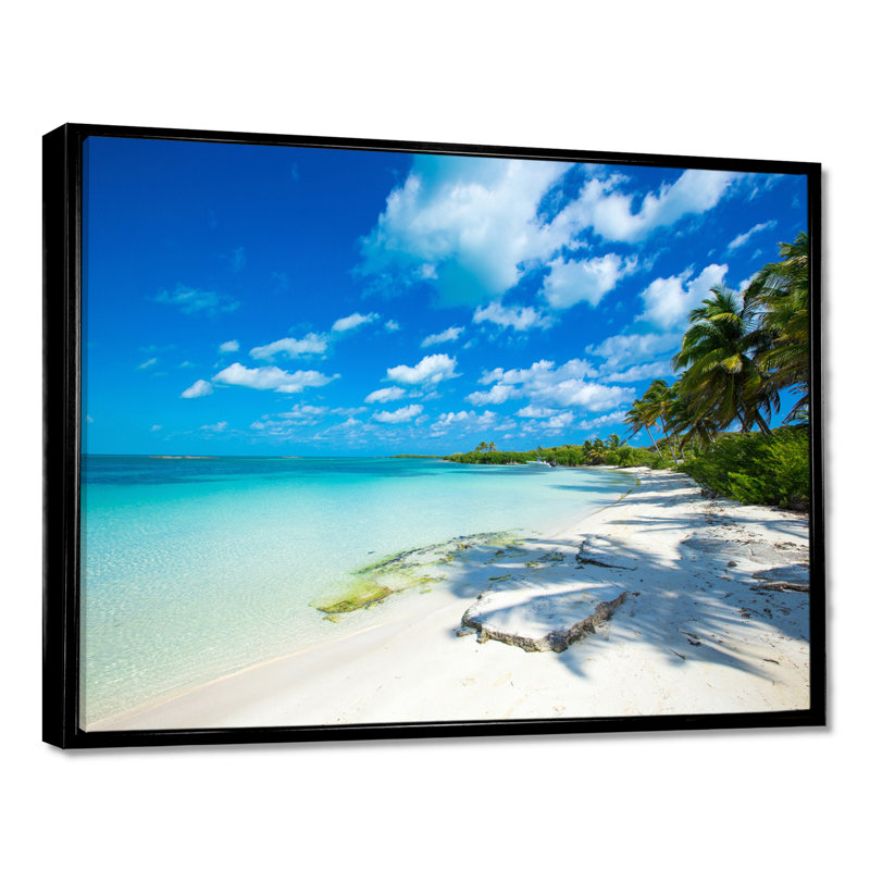«Tropical Beach with Palm Shadows» de Mattos - reproduction de photo, H 12 po x l 20 po, Cadre flottant noir