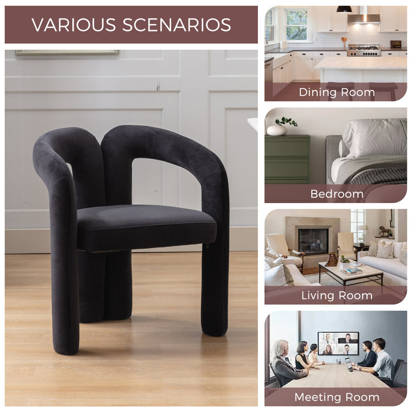 Ensemble de 2 fauteuils d'appoint / de salle à manger / de barils en tissu de velours de conception contemporaine (velours noir)