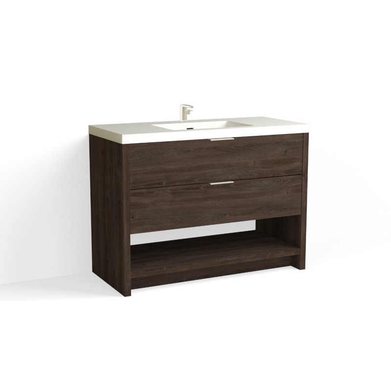 Vue 48" W Freestanding Single Bathroom Vanity, Matte White/Single, Polished Nickel, White Nanomatte