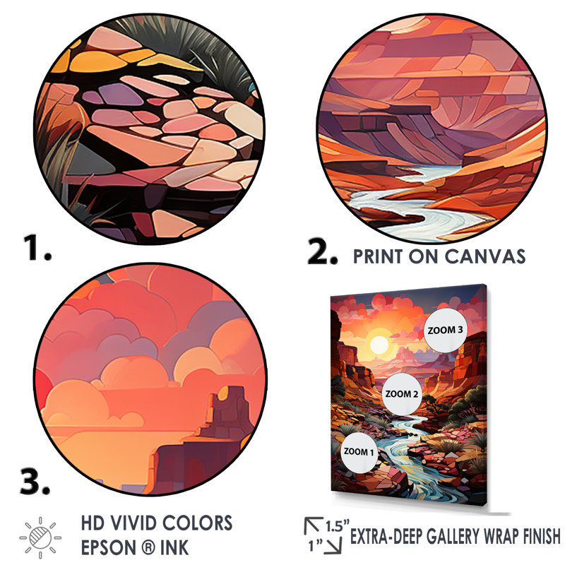 Canyon Canyon Sunrise Landscape, impression sur toile, Cadre flottant blanc, H 20 po x l 12 po x P 1 po