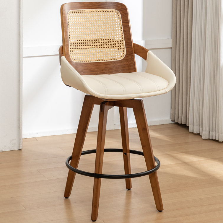 Darries Swivel 26" Counter Height Bar Stools With Cane Rattan Back
