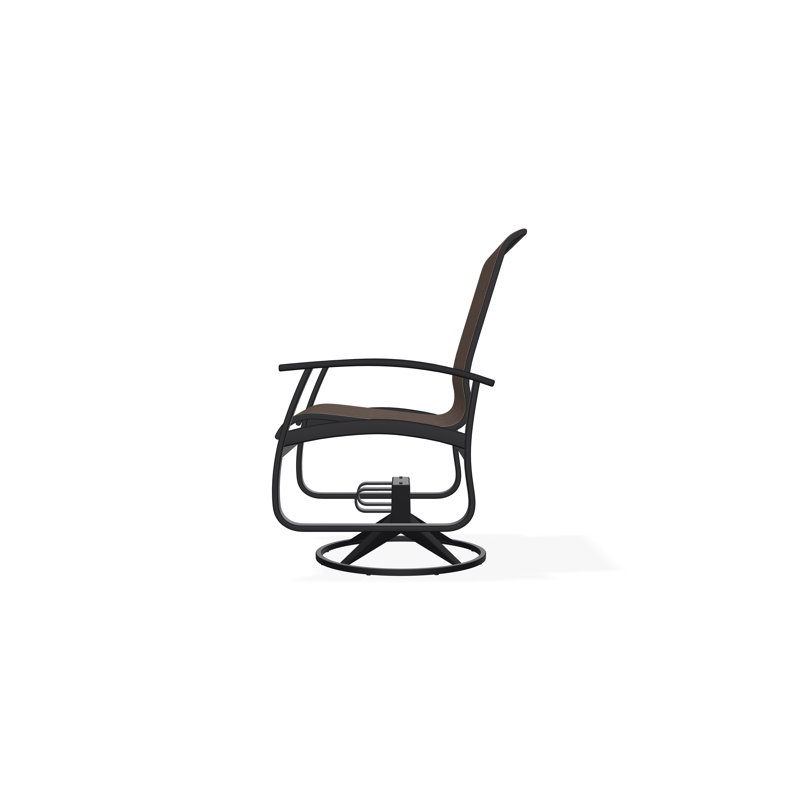 Belle Isle Sling Aluminum Frame Dining Height Swivel Rocker with Marine Grade Polymer Arm Accent, Black, Mocha Sunbrella®