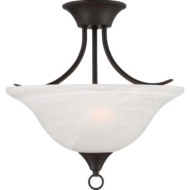  Trinidad 2-Light Indoor Antique Bronze Hanging Convertible Pendant (Semi-Flush) with Alabaster Glass Bowl, Antique Bronze