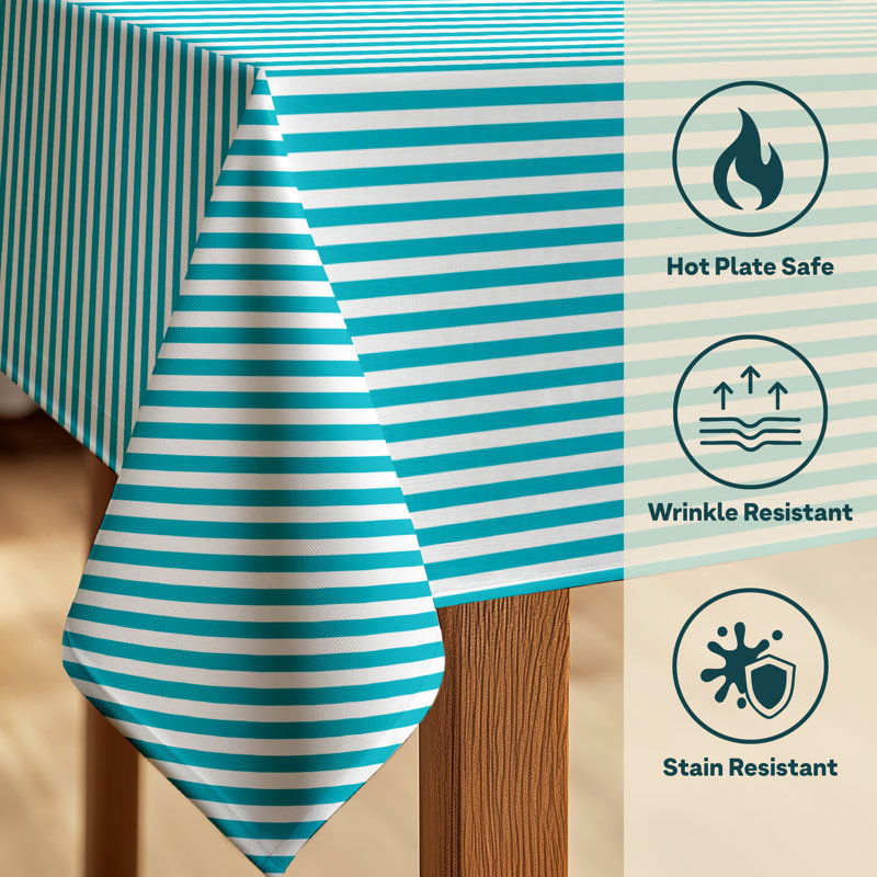 Turquoise Striped Tablecloth 84" x 60", 84" L x 60" W, Turquoise