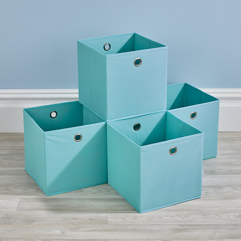 Pack of 4 Fabric Storage Cube Organiser Box, Blue