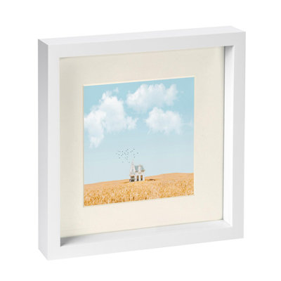 Nicola Spring - 10" x 10" White 3D Box Photo Frame - 6" x 6" Mount - Ivory