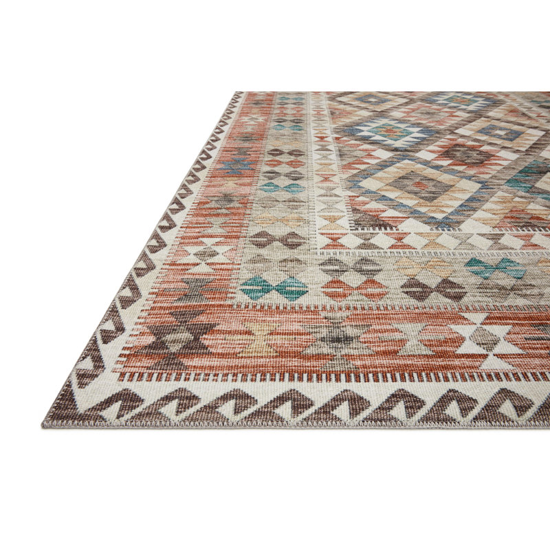 Tapis ivoire / rouge Mayon Southwestern, Carré 1 pi 6 po