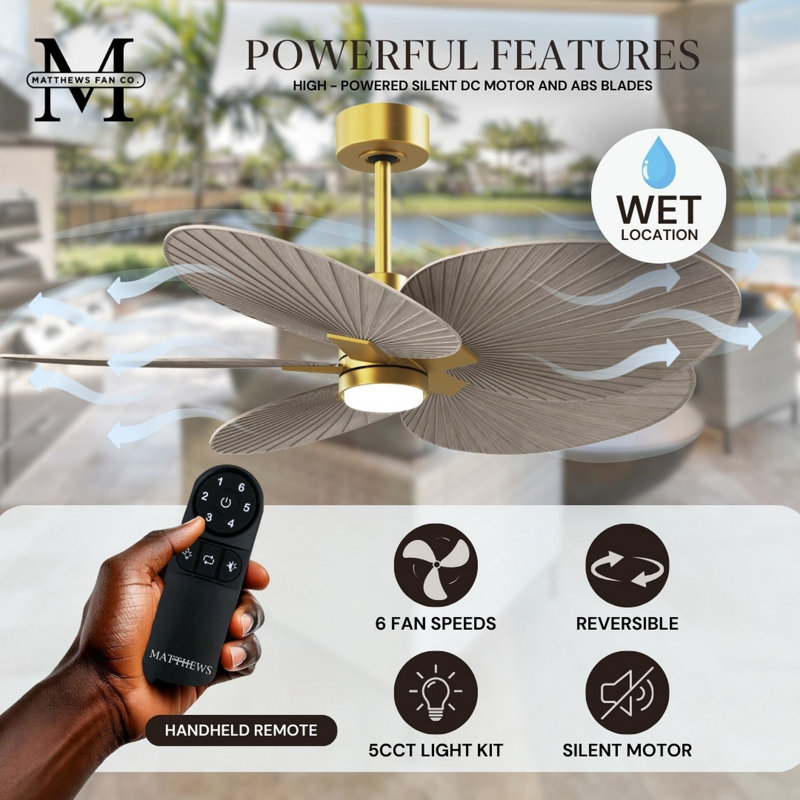 Alessandra Tropical - Five Blade Ceiling Fan - Matte White Finish - Matte White Blades, Gray Ash Tone, Brushed Brass