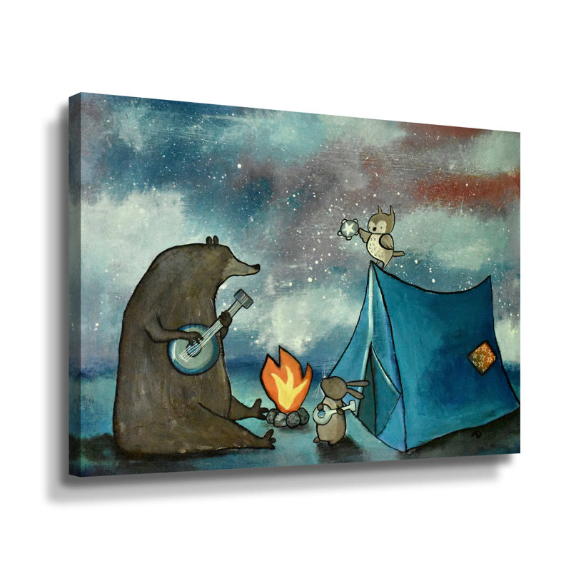 Camping Friends - Peinture sur toile, Toile tendue, H 14 po x l 18 po x P 2 po