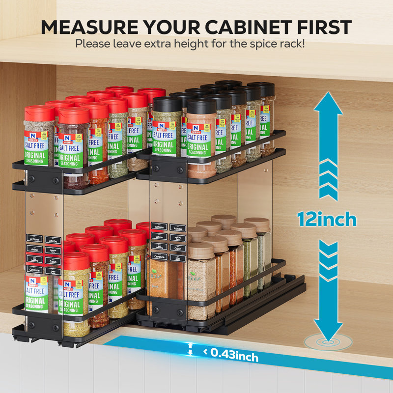  2pcs Pull-out Spice Rack, Double-layer, Acrylic, Cabinet Spice Storage, Height-adjustable Kitchen Seasoning Rack, Easy Installation