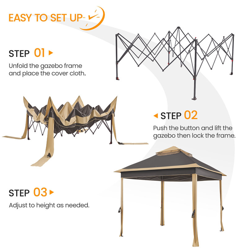 11x11 ft Brown Polyester and Metal Pop-Up Gazebo Tent