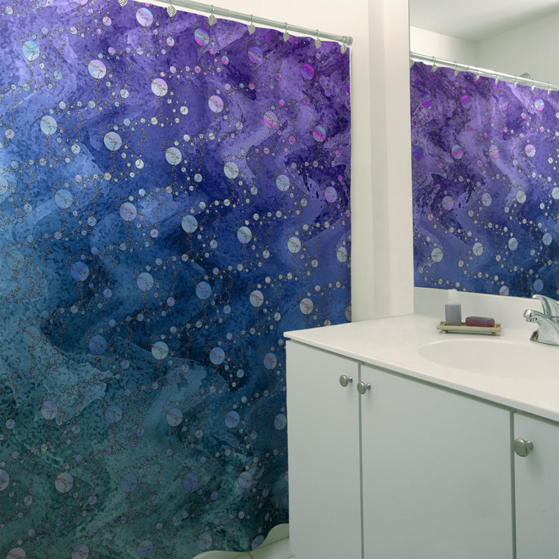 Rideau de douche simple planètes et étoiles, Dégradé paon