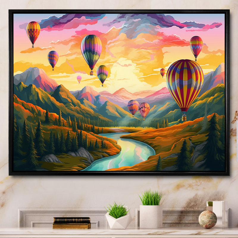Hot Air Ballon Bold Scenery I - impression, H 34 po x l 44 po x P 1,5 po, Cadre flottant noir