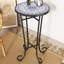 Table d'appoint d'extérieur avec charmante surface en céramique florale - et pluie, cadre noir mat, bleu et noir en bleu durable, cadre