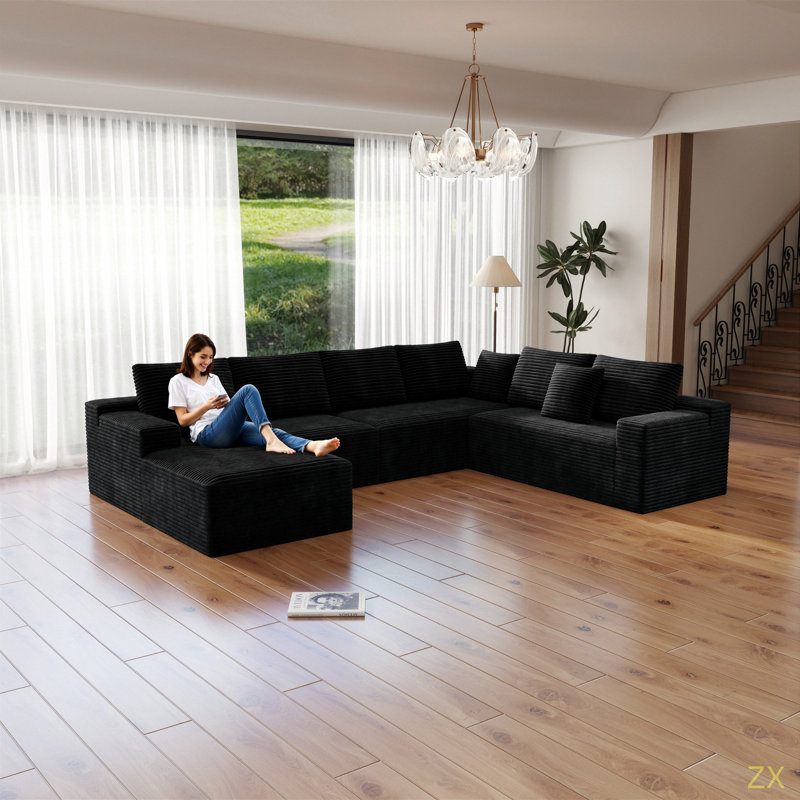 Siège de canapé modulaire 131,9 x 104,3 po, canapé rembourré et compressé pour le salon, la chambre à coucher, l’appartement, aucun assemblage requis, combinaison gratuite de 4 PC, tissu en velours côtelé moelleux