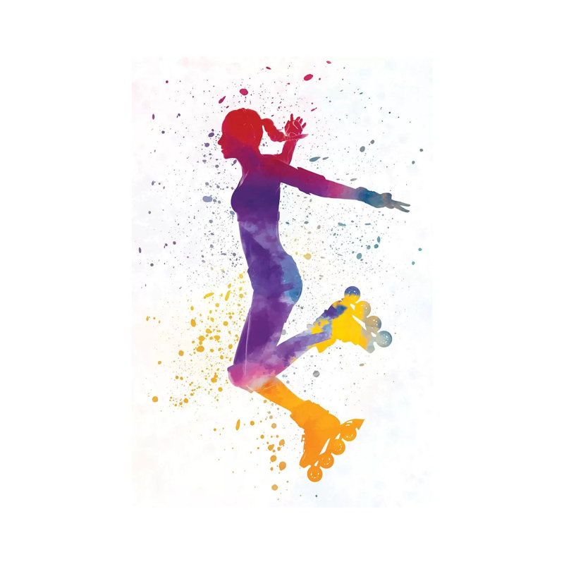 Woman in Roller Skates in Watercolour III 1 Piece Wrapped Canvas Painting