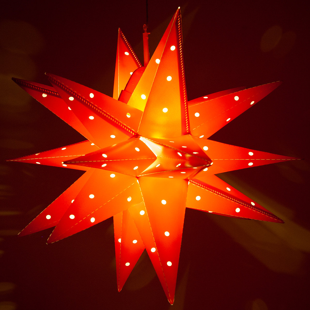 Fold-Flat Moravian Star LED Lantern, 17" H x 17" W x 17" D, Red