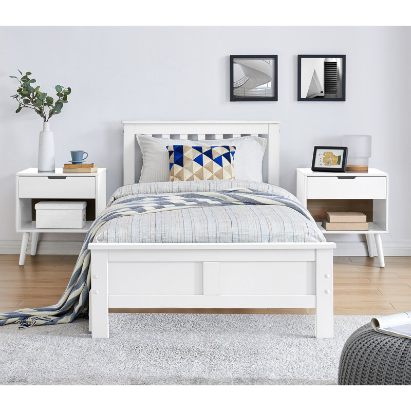 Codman Solid Wood Painted Bed Frame - Modern Farmhouse Style, Single (3'), White