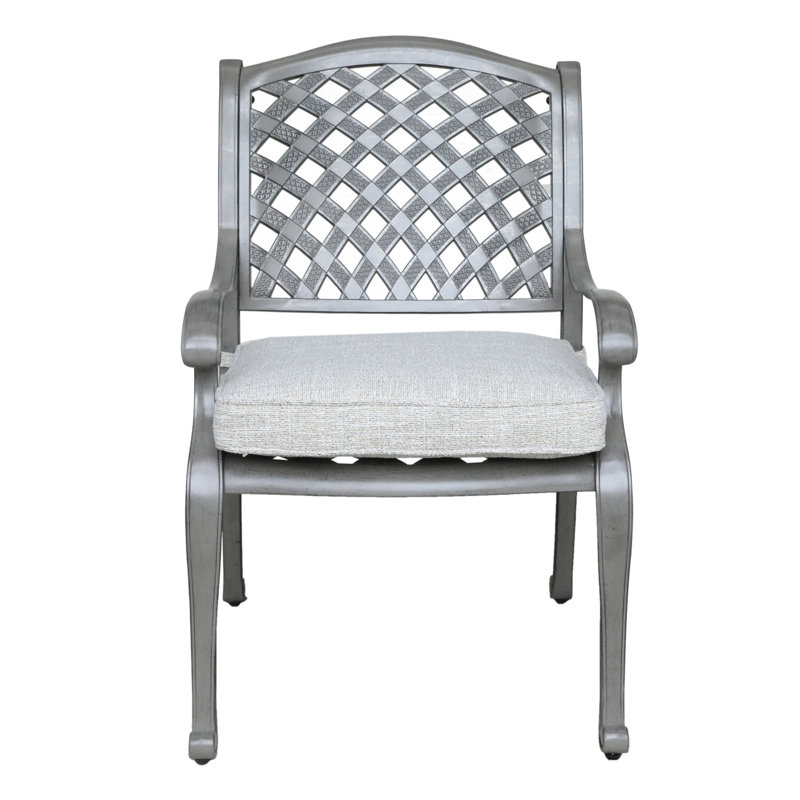 Chaise de salle à manger d'extérieur d'intérieur en aluminium avec coussin, Gris, Beige doré