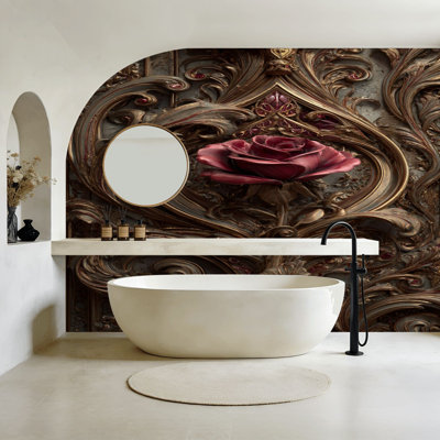 Papier peint adhésif 3D gothique rose gothique cramoisi, relief 3D, bronze, murales, papier peint amovible, adhésif en PVC, H 100 po x l 144 po, pour chambre à coucher, bureau à domicile