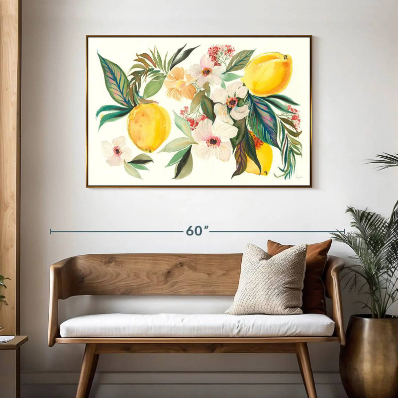 Agrumes d'été I, 46 po x 31 po, Cadre flottant doré