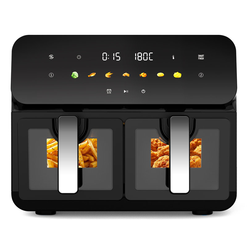 Friteuse à air double 10 pte, 13,4 po x 11,8 po x 10,6 po, acier inoxydable, 1 pièce, friteuse à air double panier, noir, 1700 W et SyncCook