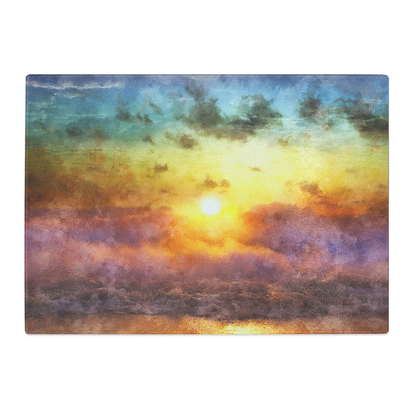 Tempered Glass Rainbow Sunset over the Ocean Chopping Board, 28.5 cm x 39 cm