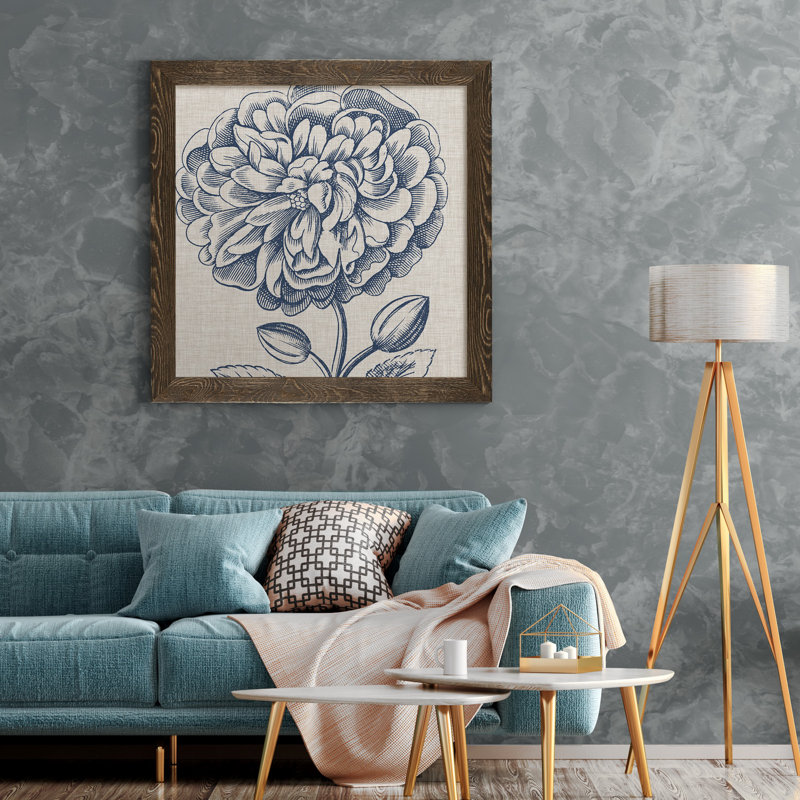 Indigo floral sur lin III - Toile encadrée de qualité supérieure - Toile encadrée de qualité supérieure - reproduction de cadre photo