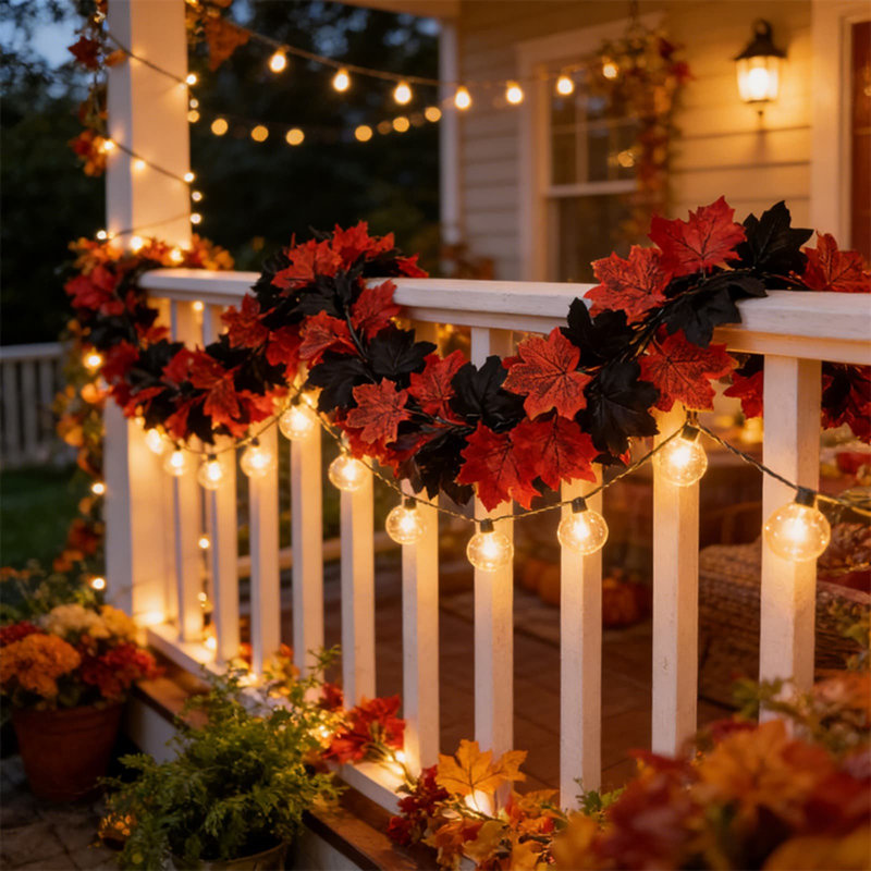 Guirlande de feuilles d'érable artificielles d'automne avec citrouilles - Décoration de table pour foyer et fête de l'Action de grâce