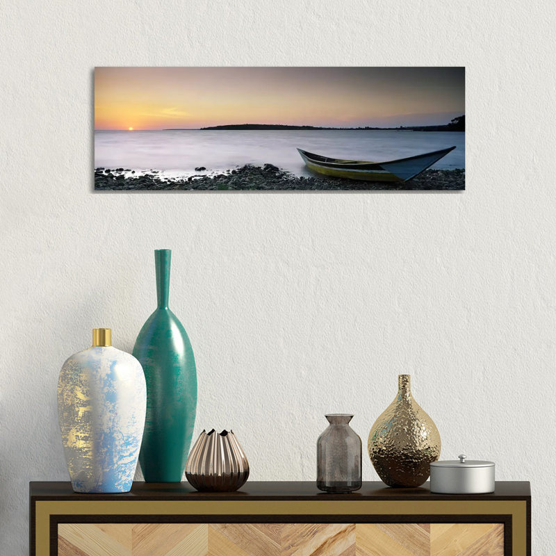 Boat At The Lakeside, Lake Victoria, Great Rift Valley, Kenya by Panoramic Images - Wrapped Canvas Panoramic Print