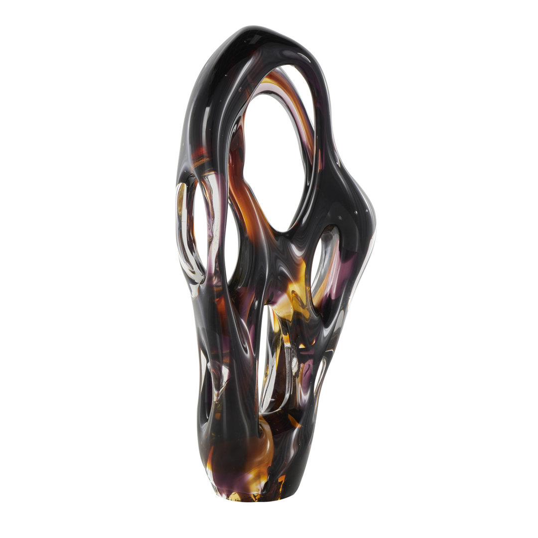 Laqueeta Glass Ombre Cutout Abstract Decorative Black Sculpture with Amber Accents Ivy Bronx