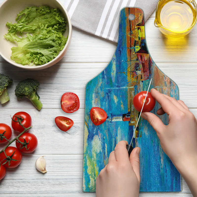 Multicolor Tempered Glass Lighthouse Art Cutting Board