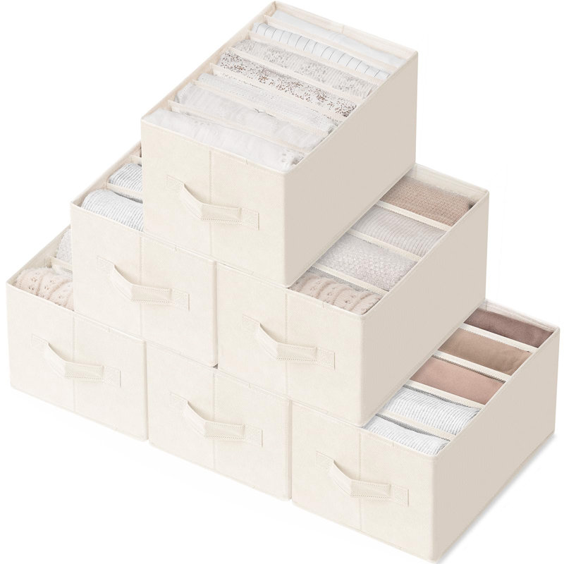 Ensemble de 6 grands organisateurs de vêtements, organisateur de garde-robe et rangement avec poignées, séparateurs de garde-robe pliables en tissu, beige