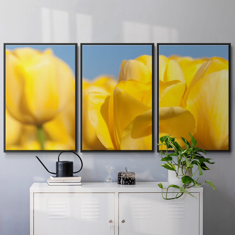 Jaune soleil I 3 pièces, H 24 po x l 48 po x P 2 po, Noir