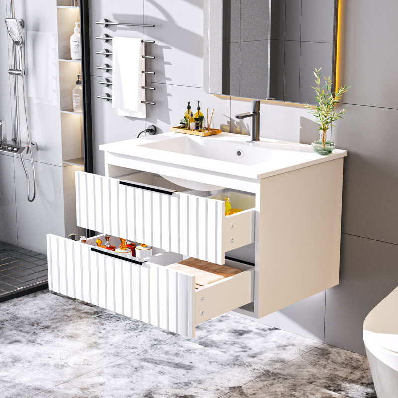 24"floating Bathroom Vanity With Sink, White
