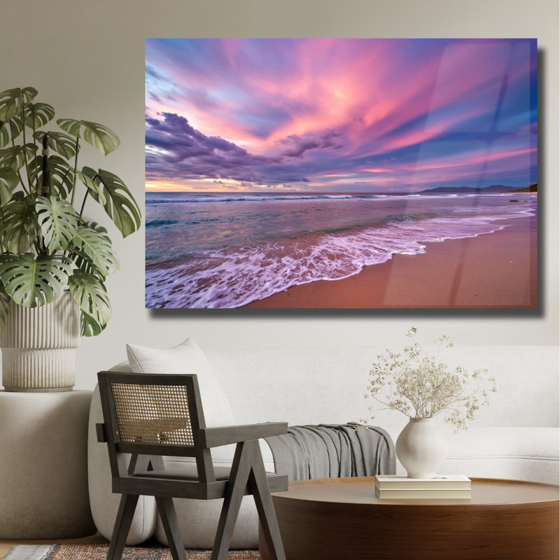 Coton, coucher de soleil, plage, verre trempé, art mural, H 24 po x l 36 po