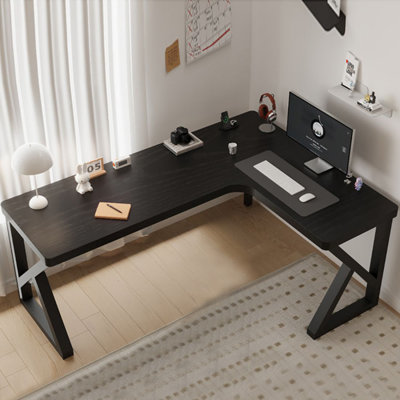 Black L-Shaped Solid Wood Writing desk