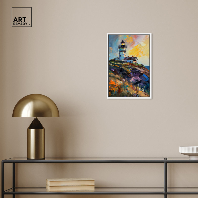 Colorful Lighthouse Impressionism Canvas Print with White Frame, 11" x 16"