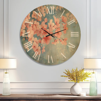 Grande horloge murale en bois de jardin - Sakura et ciel