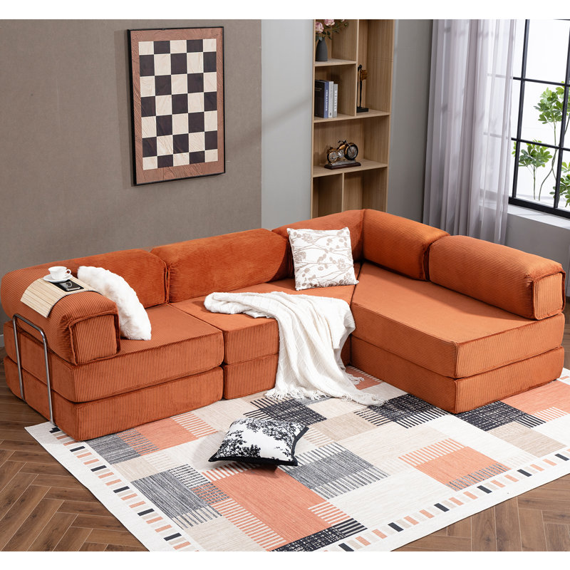 108" L Shaped Couch, Modular Sectional Sofa With Chaise, Cloud Boneless Couch With Deep Seat & Removable Pillow For Living Room, Bedroom, No Assembly Required（Brick Red）