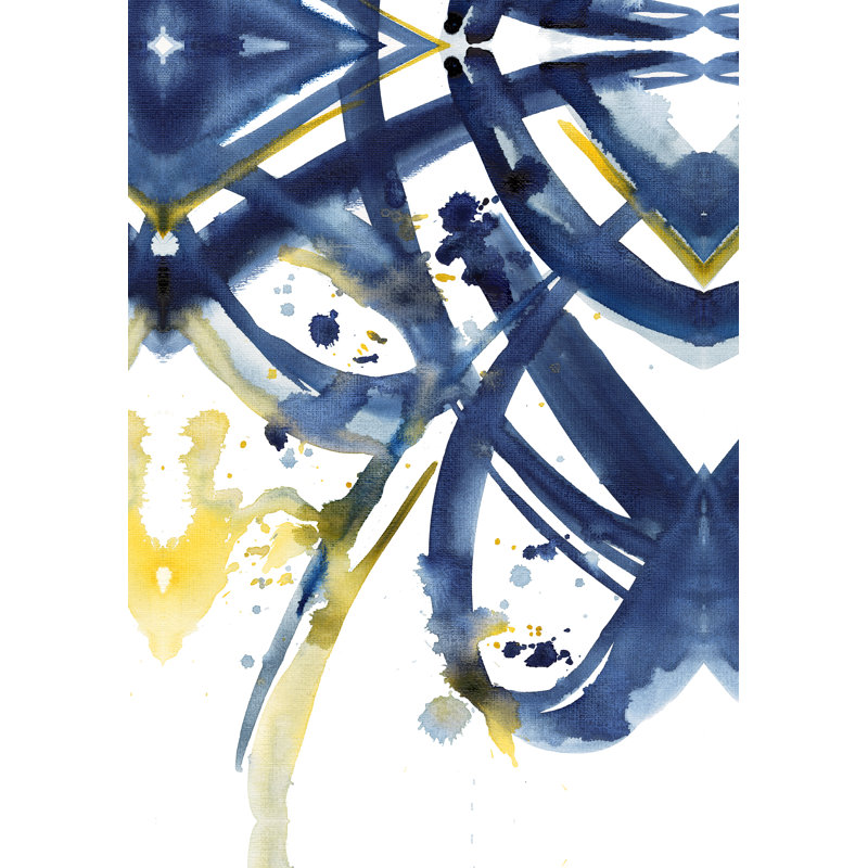 Reproduction d’art sur toile tendue bleu marine et jaune, H 18 po x l 12 po