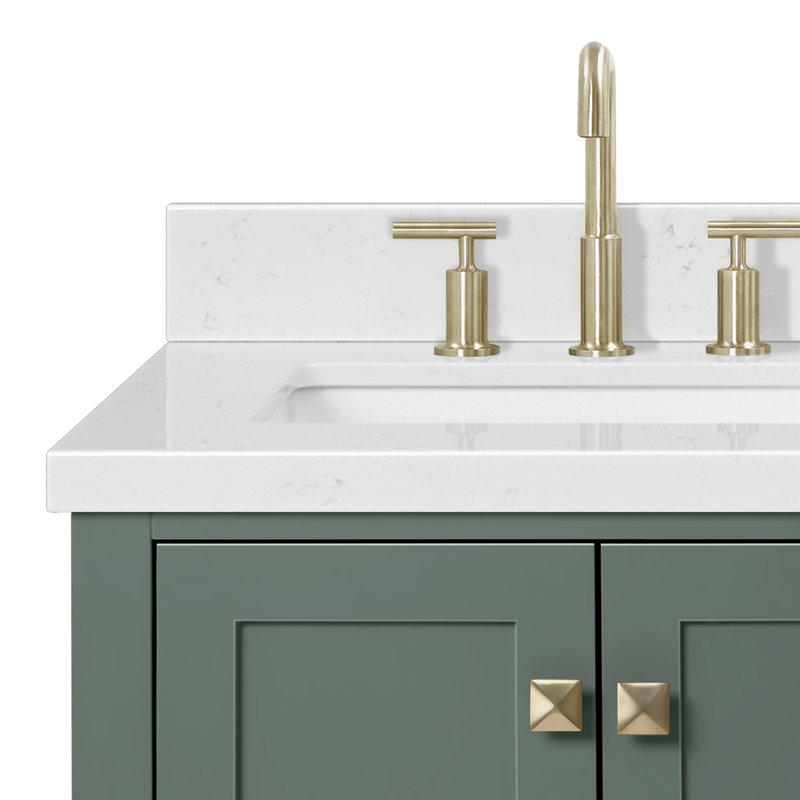 Oecusse 60.25'' Double Bathroom Vanity with Carrara Quartz Top, Vintage Green / Satin Brass