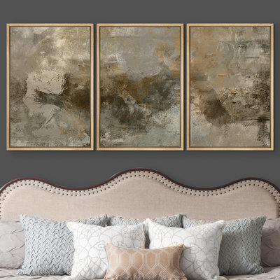 Grunge Abstract Paint Stroke Effect " Brown And Gray Grunge " 3 - Pieces