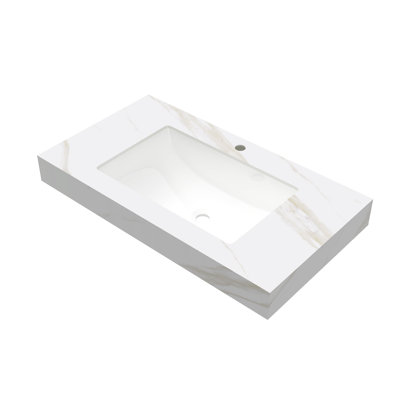 36" Calacatta Gold Sintered Stone Countertop And Undermount Ceramic Basin, No Cabinet, No Faucet And Drain, Suitable For Vanity Frigga, Tilley, Yolan, Nyah, Etc.