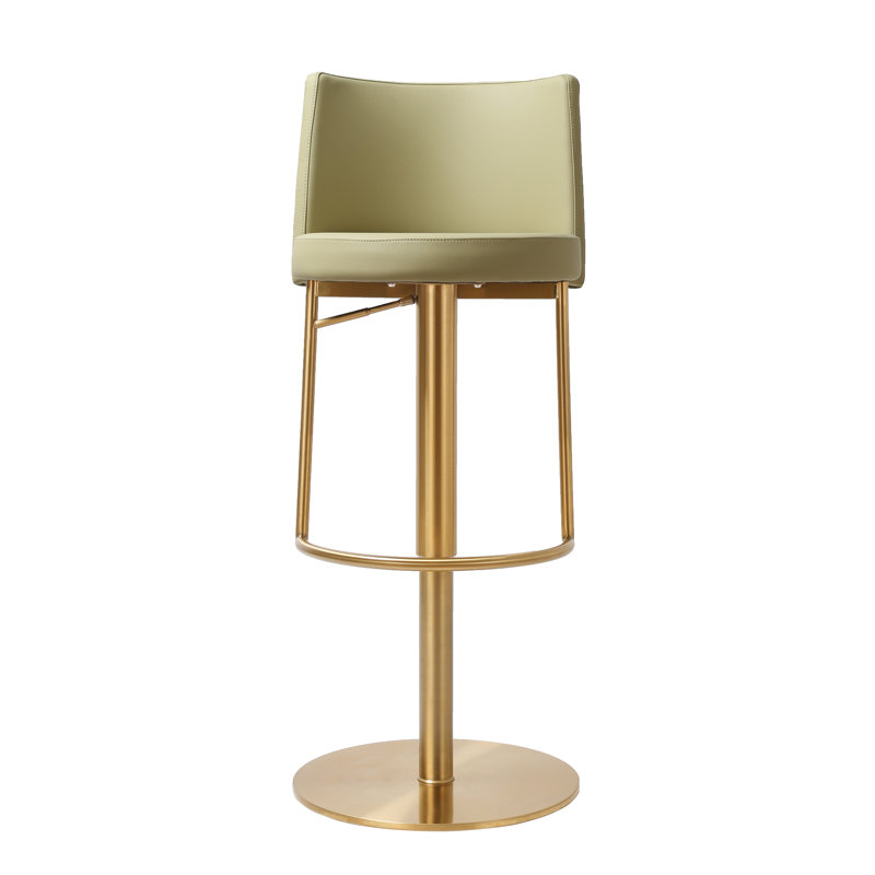 Bergamyer Swivel Upholstered Adjustable Height Counter Stool with Metal Frame, Green/Gold 