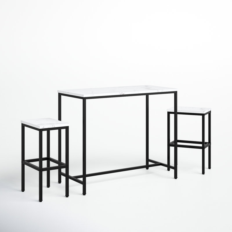 Reitz Wood and Metal 3-Piece Dining Set, White, White/Black