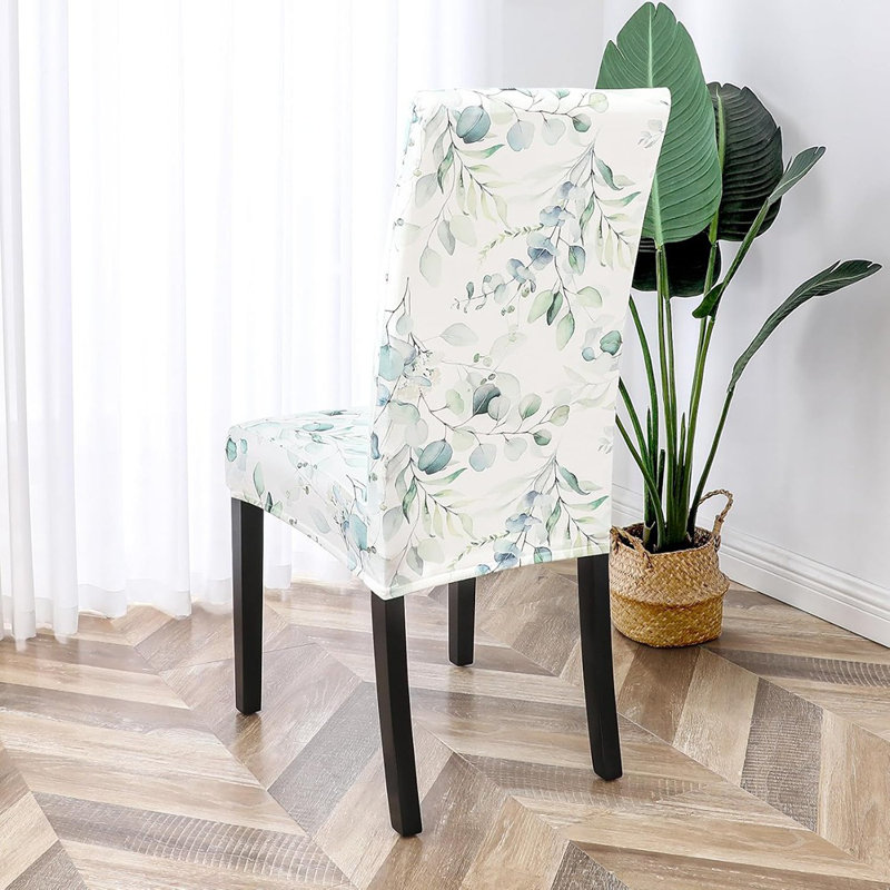 Housses de chaises de salle à manger - Floral vert - ensemble de 6, extensible, amovible, lavable, ajustement universel