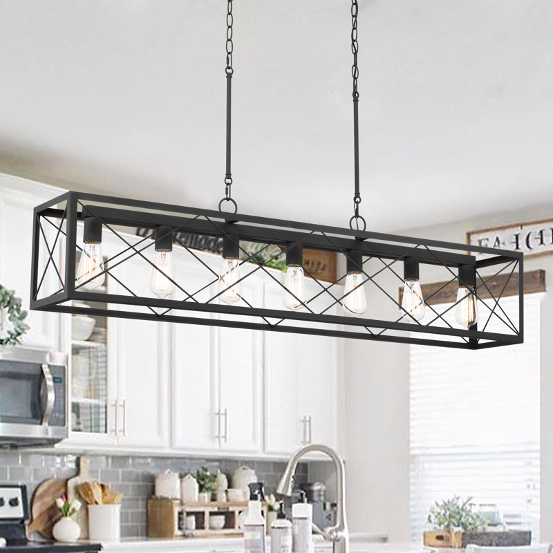7 - Light Kitchen Island Steel Dimmable Chandelier, Aged Zinc, Aged Zinc