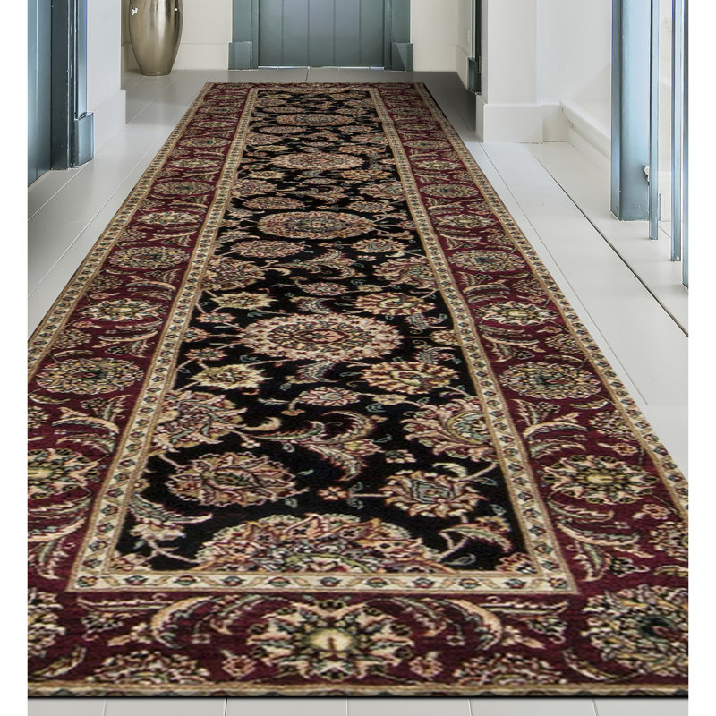 Manchuria Wool Oriental Area Rug in Black/Wine