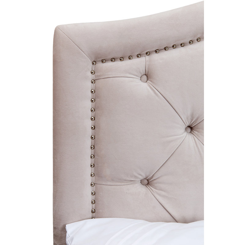 Tête de lit tapissier à panneau en bois massif Batey, Très grand/Très grand californien, Velours crème
